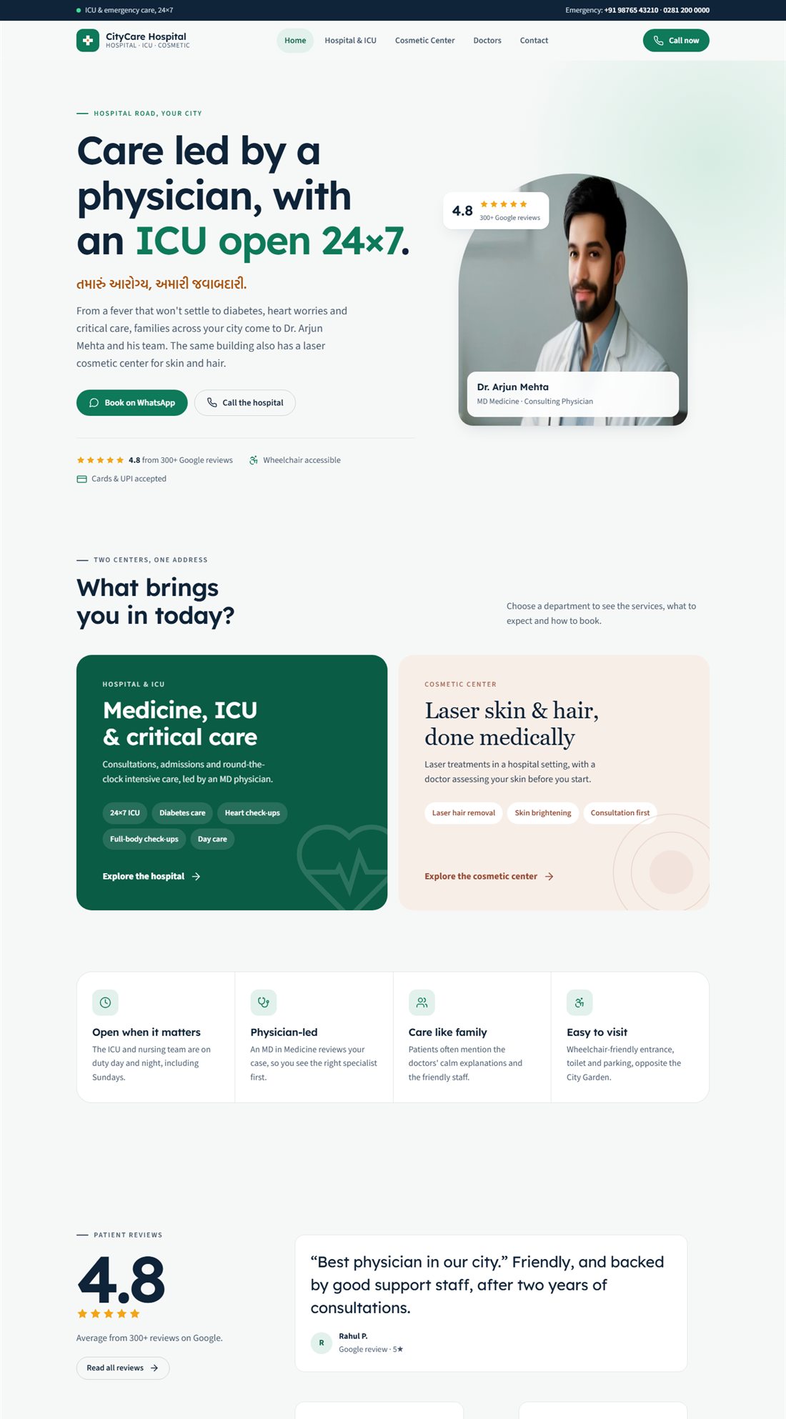 Homepage of a hospital & icu website
