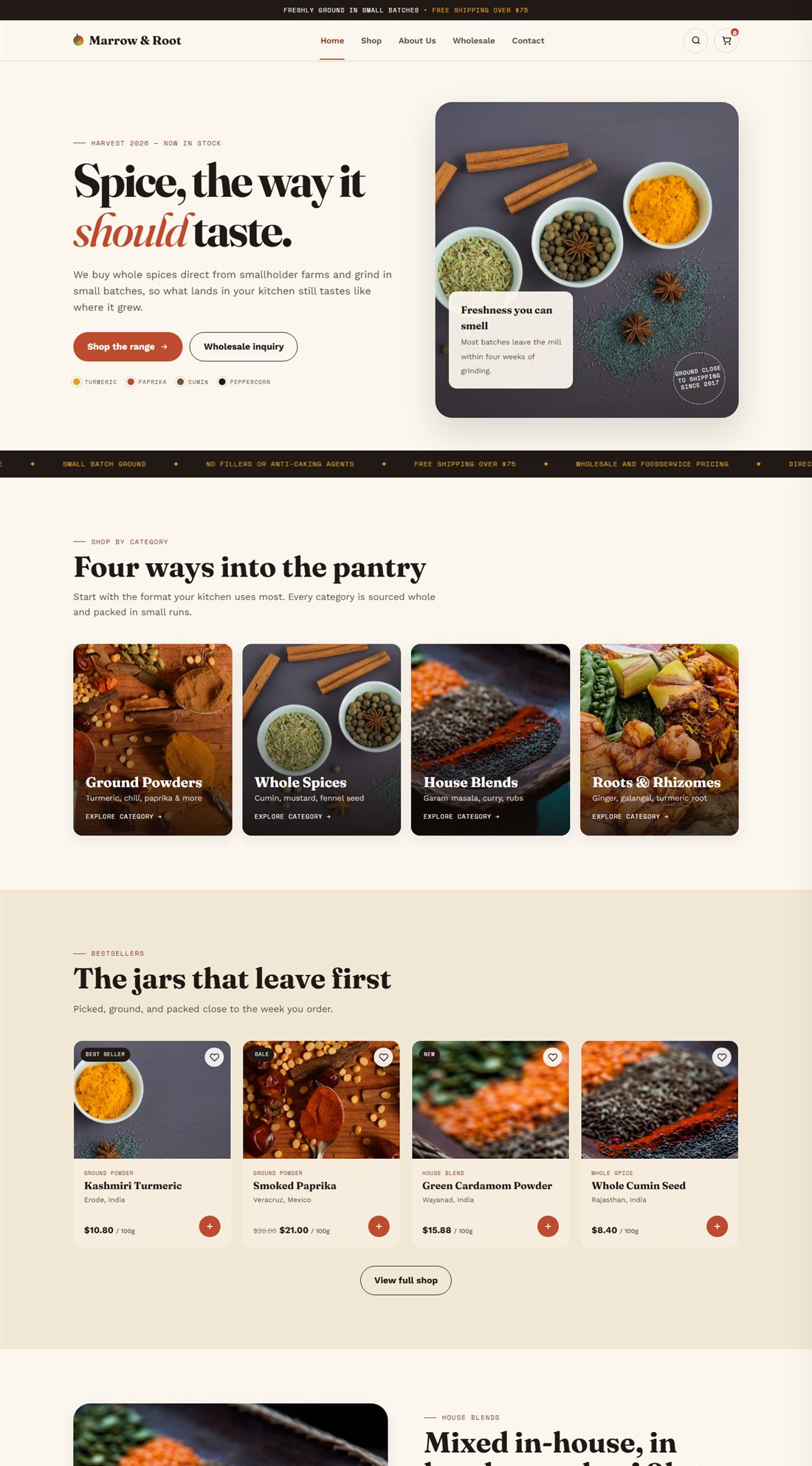 Homepage of a spice brand & store website